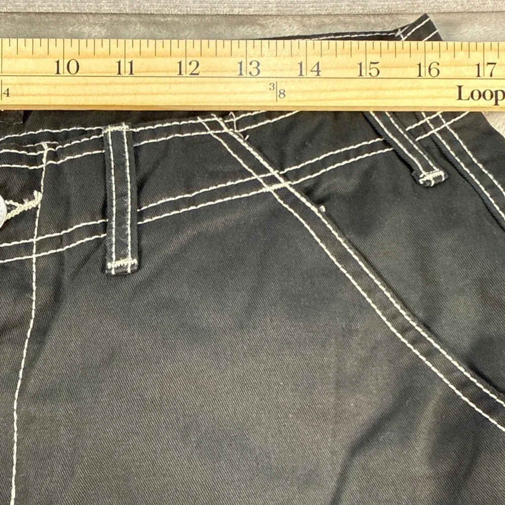 True Religion Cargo Pant Mens 32 Baggy Emb HS SN Jet Black Contrast Stitch NEW